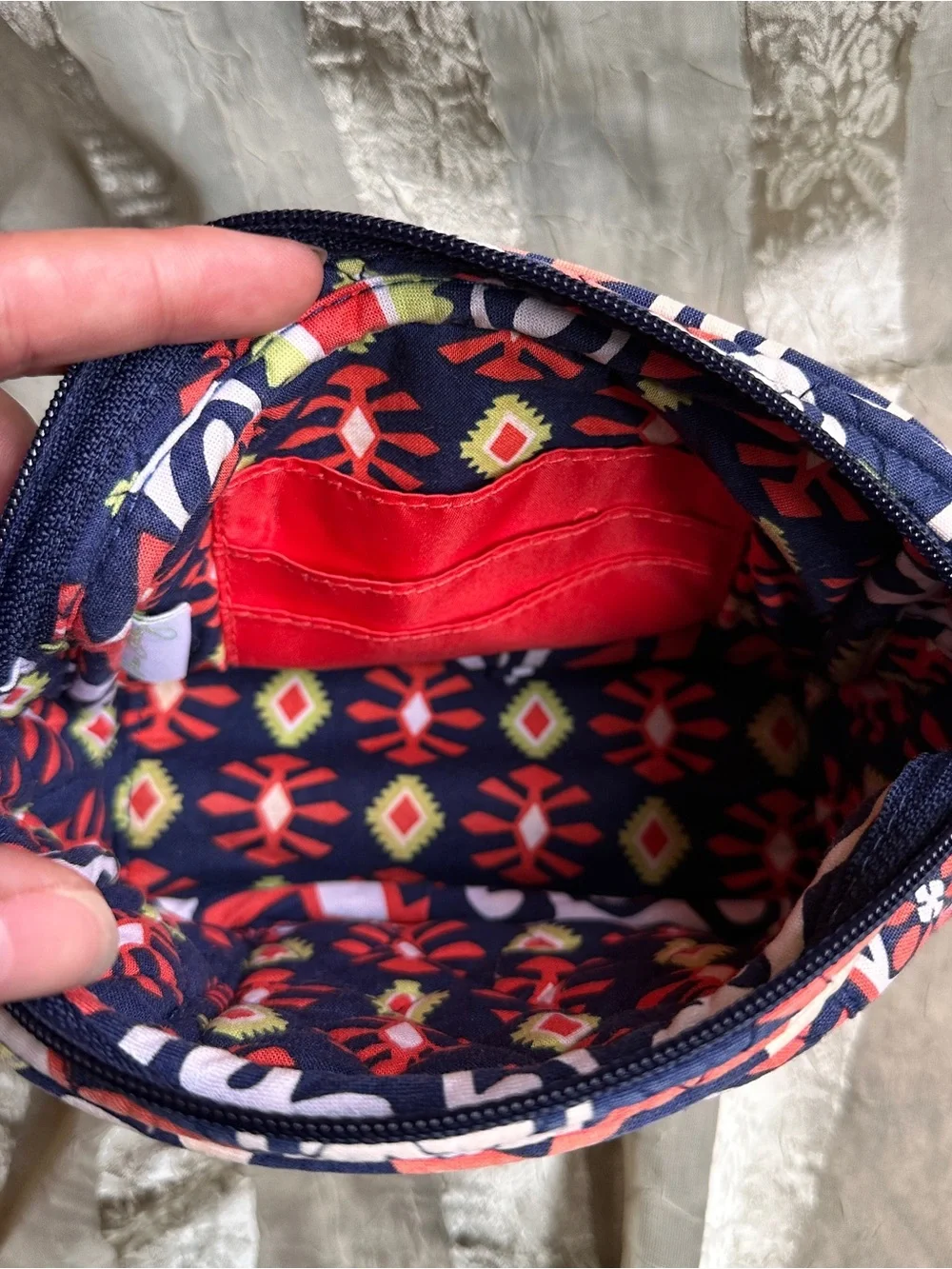 Vera Bradley Sun Valley Navy Orange Patterned Wristlet Cosmetic